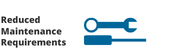 Logo representing reduced maintenance requirements, featuring a simplified design and clear, bold typography.